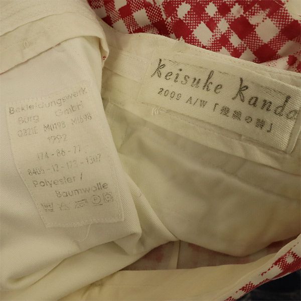 keisuke kanda ケイスケカンダ チェック柄 ストレートパンツ 2 レッド ボタンフライ レディース