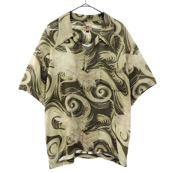 JAPANESE CLASSIC SCRIPT ジャパニーズ クラシック スクリプト 総柄 半袖 アロハシャツ M ブラウン×ホワイト メンズ