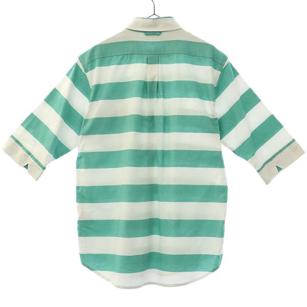 シンプリシテプリュス ピンクパンサーコラボ ボーダー柄 5分袖 ボタンダウンシャツ 38 ホワイト×グリーン SIMPLICITE PLUS メンズ