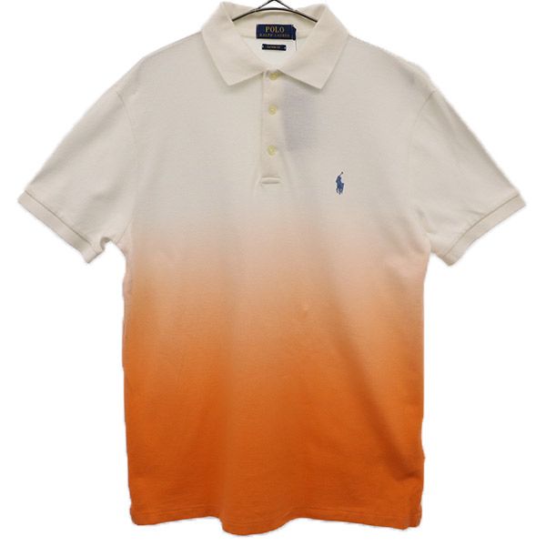 未使用 POLO RALPH LAUREN ポロラルフローレン グラデーション 半袖 ポロシャツ M ホワイト×オレンジ メンズ