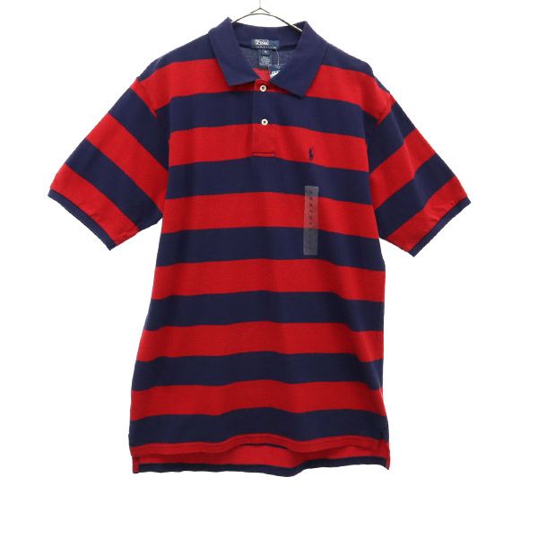 未使用 Polo by Ralph Lauren ポロバイラルフローレン ボーダー 半袖 ポロシャツ XL レッド×ネイビー 鹿の子 メンズ