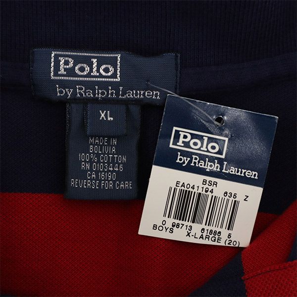 未使用 Polo by Ralph Lauren ポロバイラルフローレン ボーダー 半袖 ポロシャツ XL レッド×ネイビー 鹿の子 メンズ