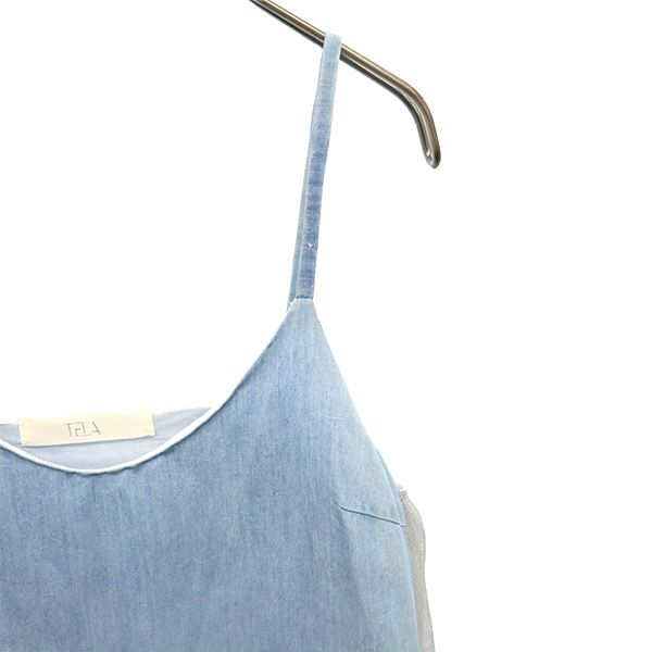 TELA テラ リネンブレンド 切替 キャミワンピース XS ブルー 切替 レディース