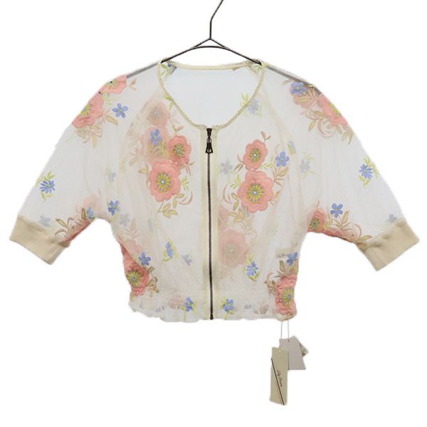 未使用 Lily Brown リリーブラウン LWFJ162030 花柄 半袖 シースルー カーディガン F ホワイト レディース