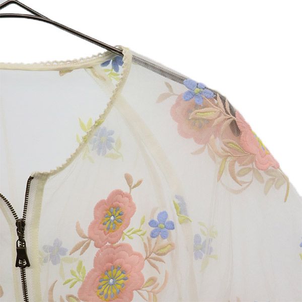 未使用 Lily Brown リリーブラウン LWFJ162030 花柄 半袖 シースルー カーディガン F ホワイト レディース