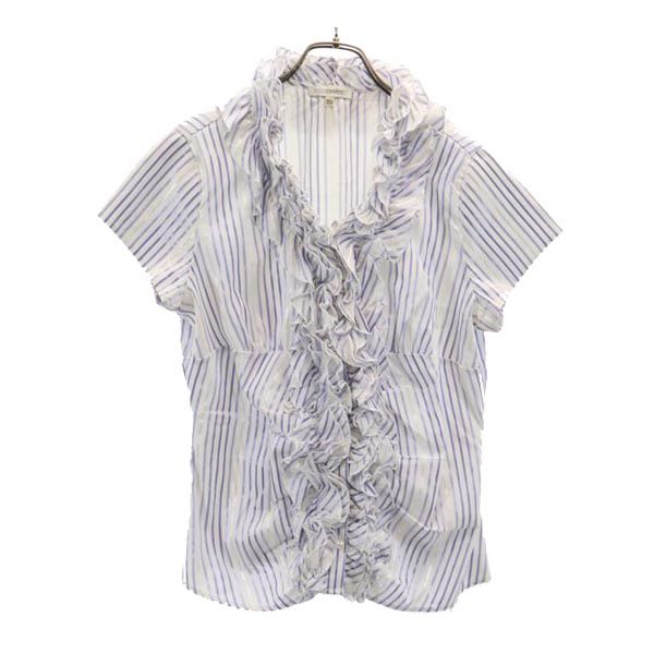 ナラカミーチェ ストライプ柄 半袖 スタンドフリル ブラウス 3 ブルー系 NARACAMICIE シャツ レディース