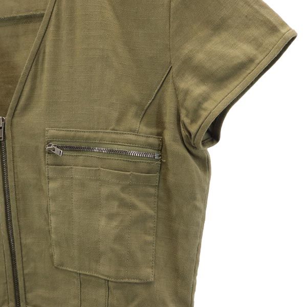 セオリー リネンブレンド 半袖 ワンピース 2 カーキ theory フロントジッパー レディース