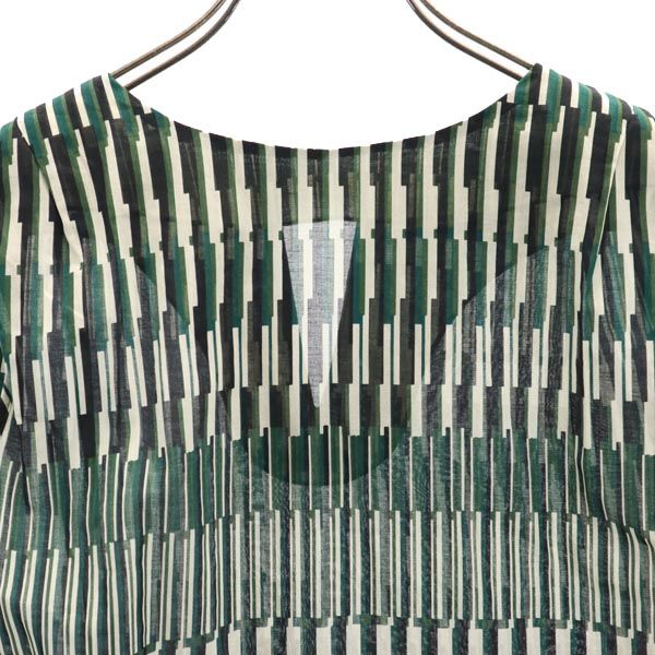 未使用 SHIPS シップス 日本製 ストライプ柄 ノースリーブ ブラウス ONE SIZE グリーン系 シャツ レディース
