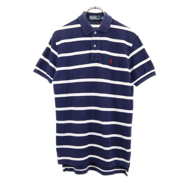 ポロバイラルフローレン ボーダー柄 半袖 ポロシャツ S ネイビー系 Polo by Ralph Lauren 鹿の子地 メンズ