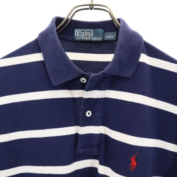 ポロバイラルフローレン ボーダー柄 半袖 ポロシャツ S ネイビー系 Polo by Ralph Lauren 鹿の子地 メンズ