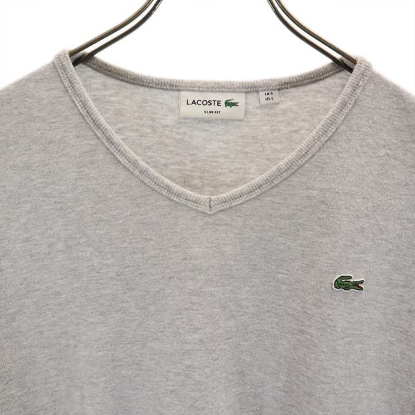 ラコステ 日本製 半袖 Vネック Tシャツ 5 ライトグレー LACOSTE ロゴワッペン付 メンズ
