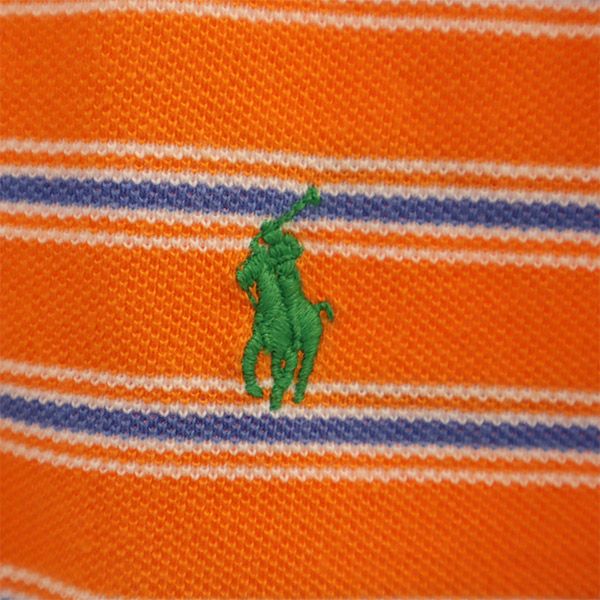 未使用 Polo by Ralph Lauren ポロバイラルフローレン ボーダー 半袖 ポロシャツ L(14-16) オレンジ 鹿の子 キッズ