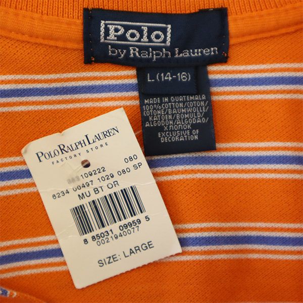未使用 Polo by Ralph Lauren ポロバイラルフローレン ボーダー 半袖 ポロシャツ L(14-16) オレンジ 鹿の子 キッズ