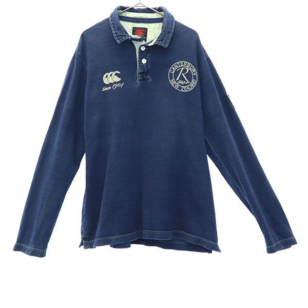 CANTERBURY OF NEW ZEALAND カンタベリー ロゴワッペン 長袖 ラガーシャツ M ネイビー ポロシャツ メンズ