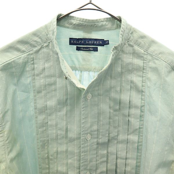 RALPH LAUREN ラルフローレン 総柄 長袖 バンドカラーシャツ 2 グリーン レディース