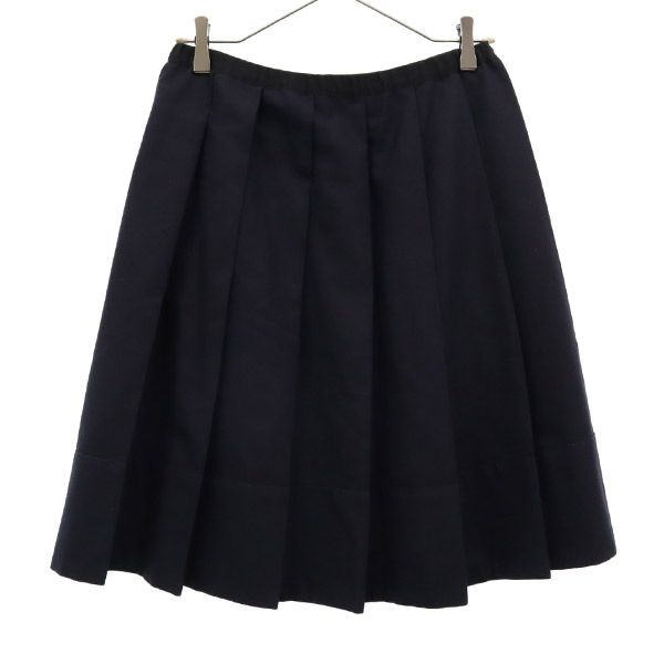 Drawer ドゥロワー ウール ミディ丈 プリーツスカート 38 ネイビー レディース