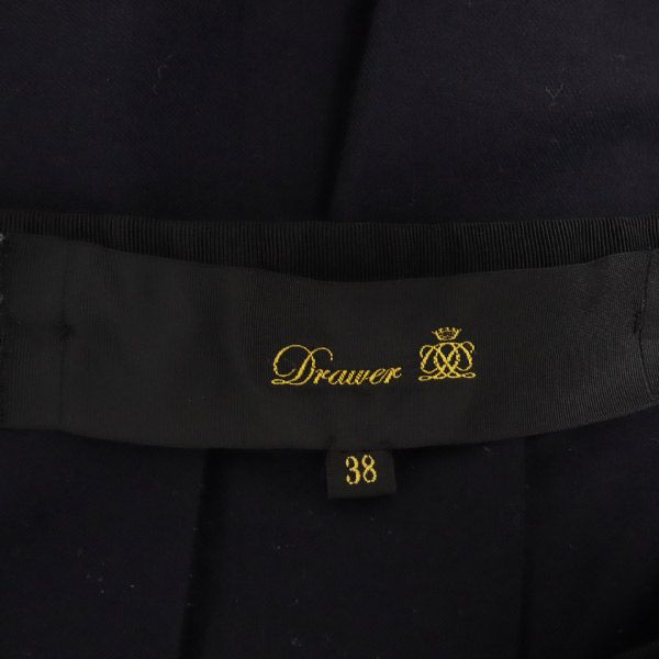 Drawer ドゥロワー ウール ミディ丈 プリーツスカート 38 ネイビー レディース