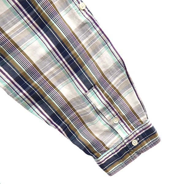 エディーバウアー チェック 7分袖 シャツ L ブルー系 Eddie Bauer メンズ