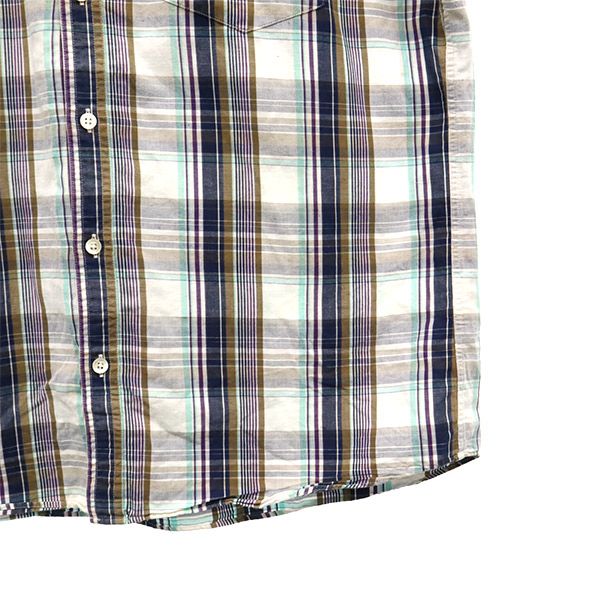 エディーバウアー チェック 7分袖 シャツ L ブルー系 Eddie Bauer メンズ