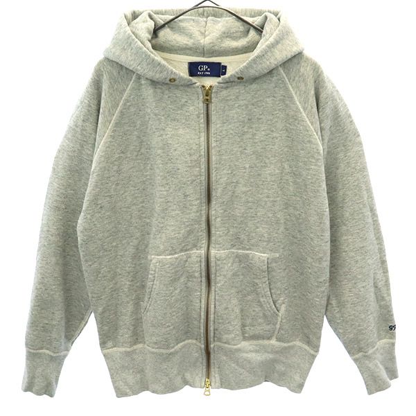 GP ジーピー 刺繍 長袖 ジップパーカー L グレー メンズ