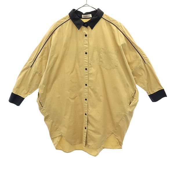 ダブルネーム 刺繍 長袖 ボウリングシャツ ワンピース F ブラウン系 Double name レディース