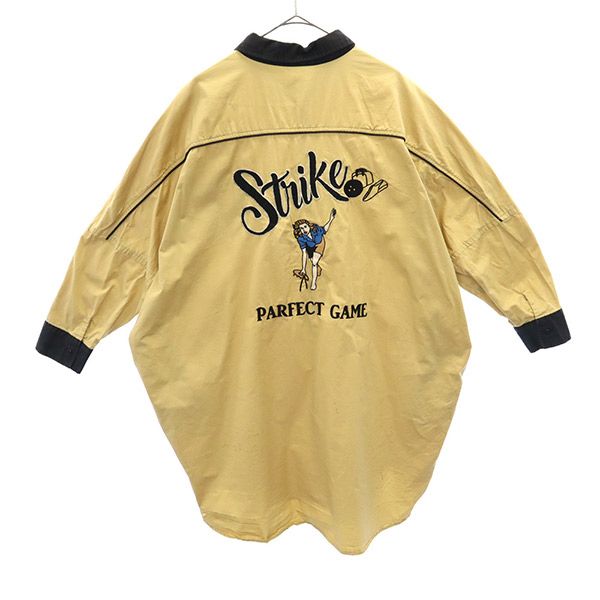 ダブルネーム 刺繍 長袖 ボウリングシャツ ワンピース F ブラウン系 Double name レディース