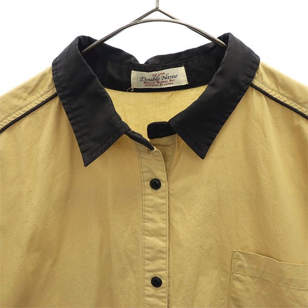 ダブルネーム 刺繍 長袖 ボウリングシャツ ワンピース F ブラウン系 Double name レディース