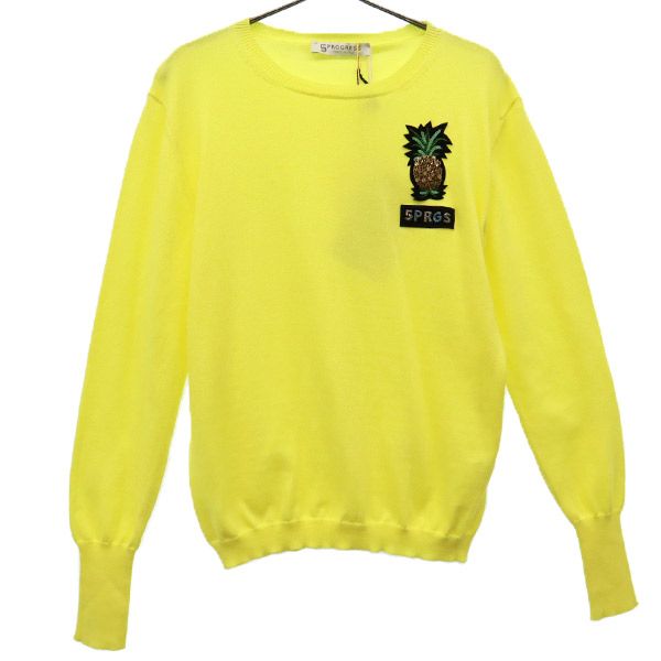 5PROGRESS ファイブプログレス イタリア製 ワッペン 長袖 セーター L イエロー ニット レディース