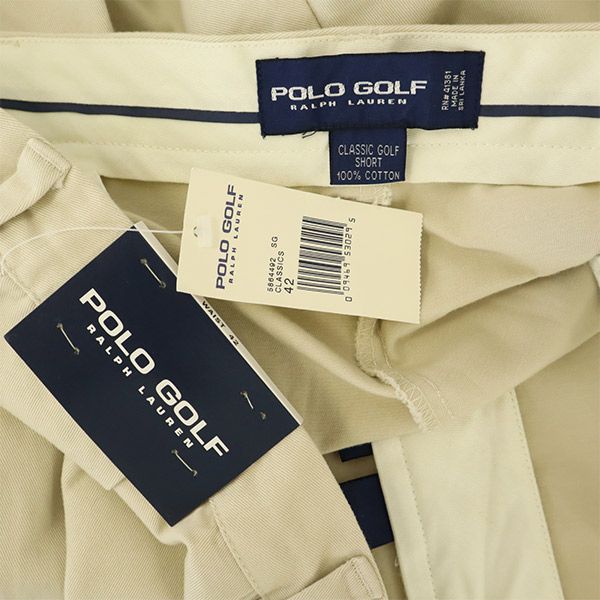 POLO GOLF ポロゴルフ ロゴワッペン ゴルフ タック チノショートパンツ W42 ベージュ ビッグサイズ メンズ