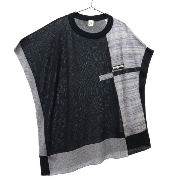 β ベータ 総柄 半袖 ラメ配色ななめプルオーバー カットソー 9 ブラック系 フレンチスリーブ レディース