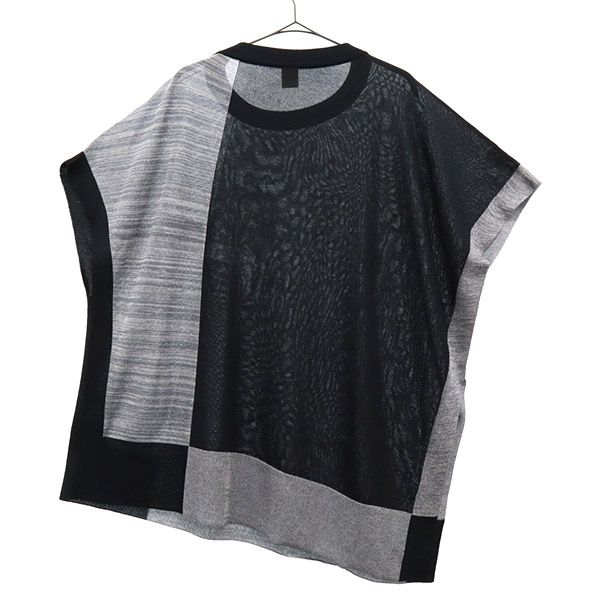 β ベータ 総柄 半袖 ラメ配色ななめプルオーバー カットソー 9 ブラック系 フレンチスリーブ レディース