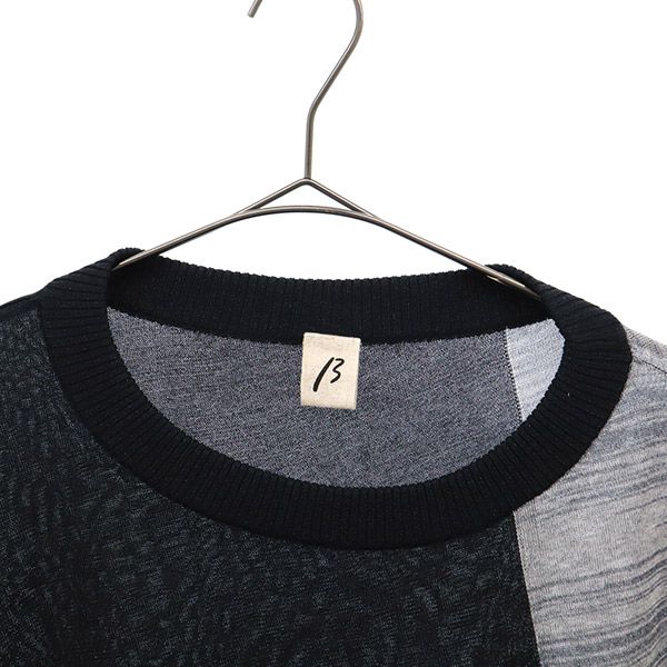 β ベータ 総柄 半袖 ラメ配色ななめプルオーバー カットソー 9 ブラック系 フレンチスリーブ レディース