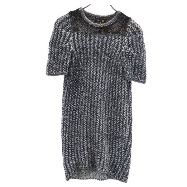 Drawer ドゥロワー ストライプ柄 半袖 ミニワンピース 2 ブラック系 日本製 レディース