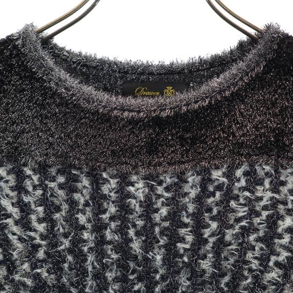 Drawer ドゥロワー ストライプ柄 半袖 ミニワンピース 2 ブラック系 日本製 レディース