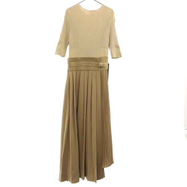 SNIDEL スナイデル 半袖 ワンピース 1 べージュ プリーツドッキングニットワンピース SWNO201055 レディース