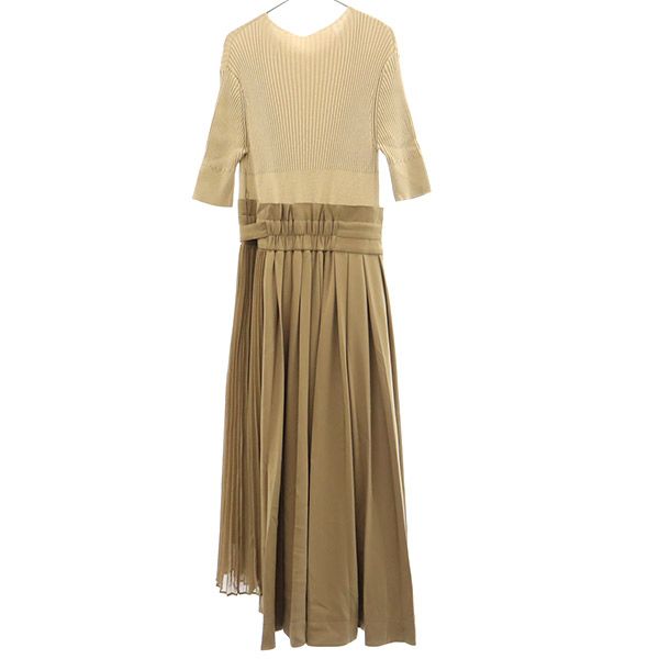 SNIDEL スナイデル 半袖 ワンピース 1 べージュ プリーツドッキングニットワンピース SWNO201055 レディース