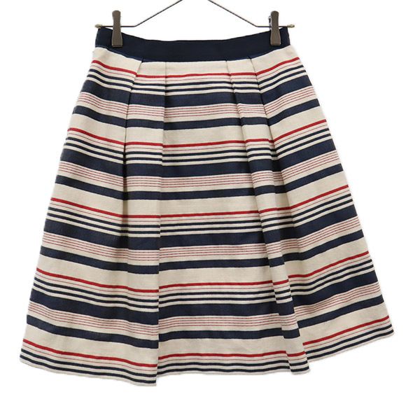 アナイ 日本製 ボーダー ミディ丈 タック スカート 38 ホワイト系 ANAYI マリンカラー レディース