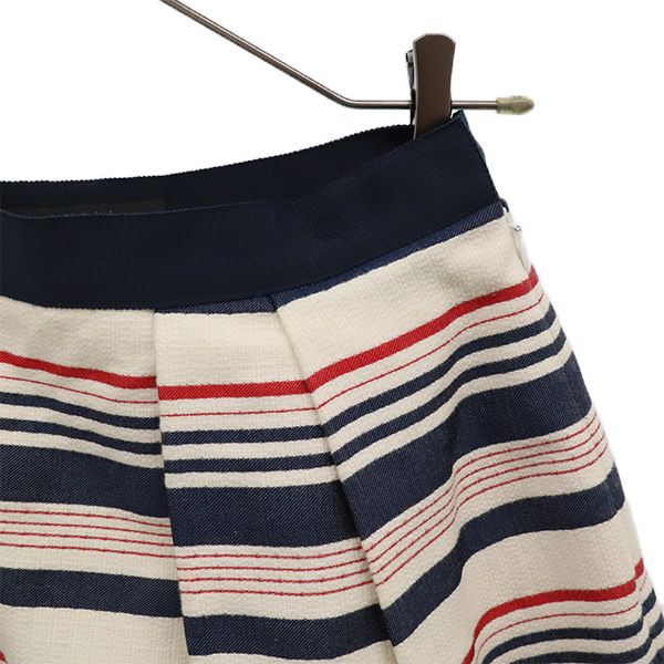 アナイ 日本製 ボーダー ミディ丈 タック スカート 38 ホワイト系 ANAYI マリンカラー レディース