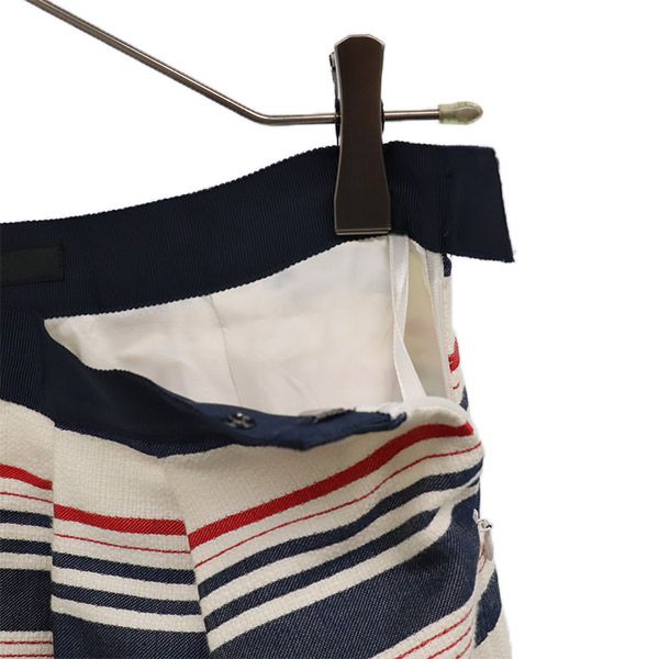 アナイ 日本製 ボーダー ミディ丈 タック スカート 38 ホワイト系 ANAYI マリンカラー レディース