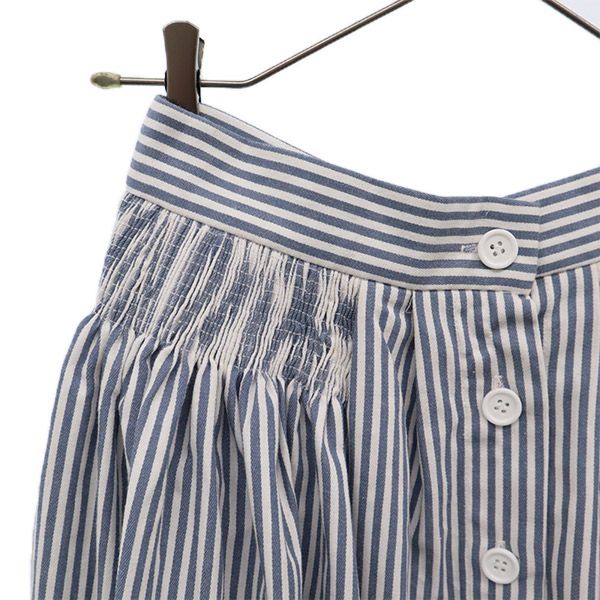 Louche ルーシュ 未使用 ストライプ ロング丈 ギャザースカート 38 ブルー×ホワイト レディース