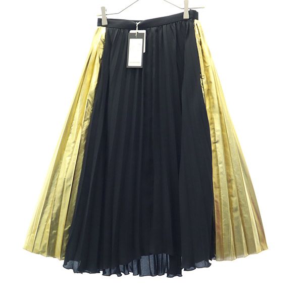 未使用 ENSORCIVET アンソール 切替 ロング丈 切替 プリーツスカート 36 ブラック レディース