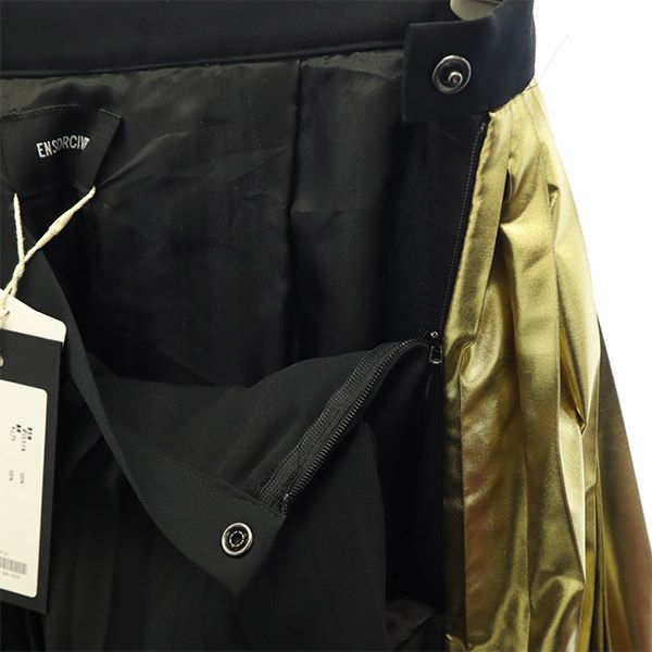 未使用 ENSORCIVET アンソール 切替 ロング丈 切替 プリーツスカート 36 ブラック レディース