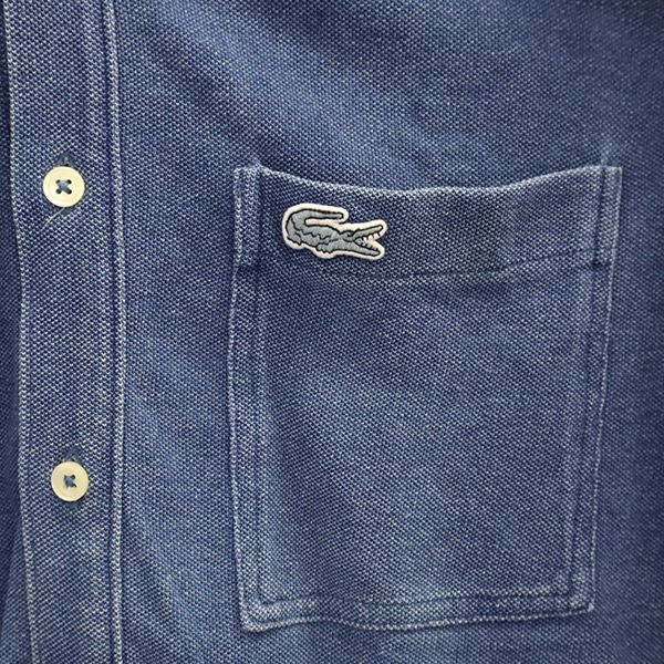 LACOSTE ラコステ ロゴワッペン 長袖 ボタンダウンシャツ S ブルー メンズ