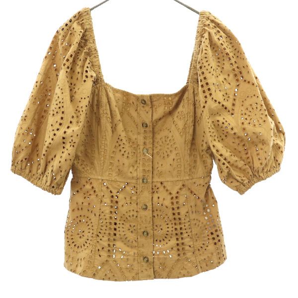 未使用 GANNI ガニー レース 5分袖 スクエアネック ブラウス 38 ベージュ レディース