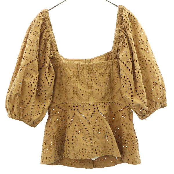 未使用 GANNI ガニー レース 5分袖 スクエアネック ブラウス 38 ベージュ レディース