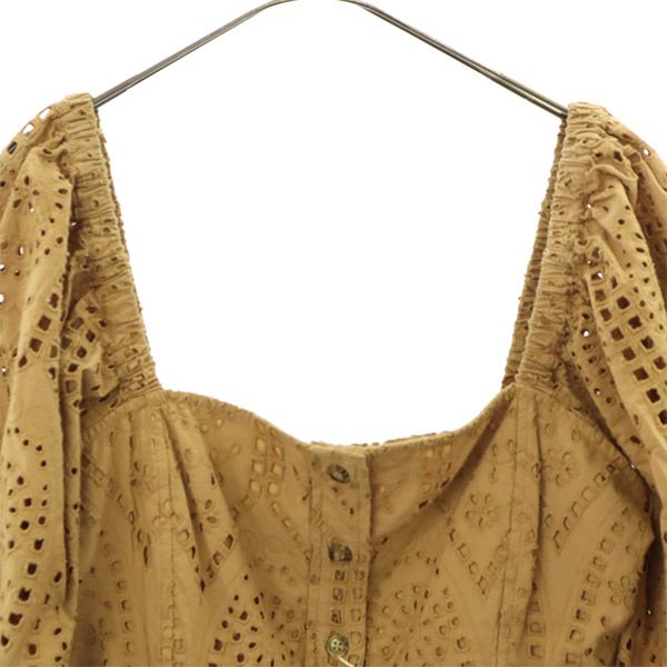 未使用 GANNI ガニー レース 5分袖 スクエアネック ブラウス 38 ベージュ レディース