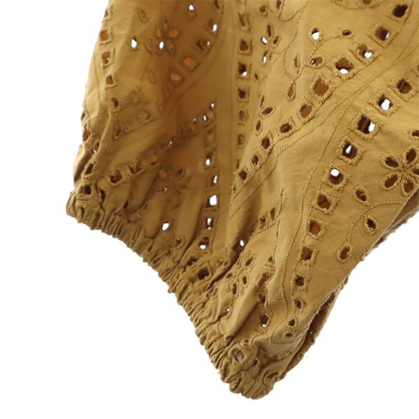 未使用 GANNI ガニー レース 5分袖 スクエアネック ブラウス 38 ベージュ レディース