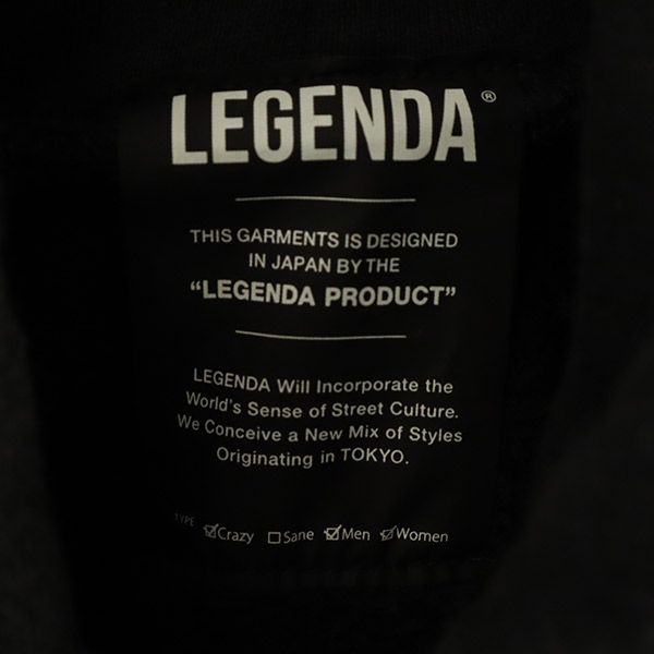 LEGENDA レジェンダ ロゴ刺繍 長袖 スウェットパーカー F ブラック プルオーバー トレーナー メンズ