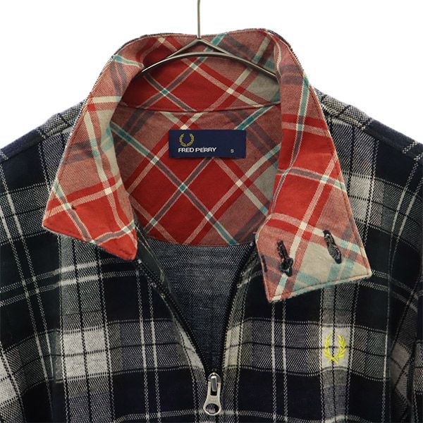 FRED PERRY フレッドペリー チェック ジップジャケット S ネイビー ロゴ刺繍 メンズ