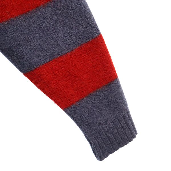 シップス ボーダー 長袖 ウール100% ニット M グレー×レッド SHIPS セーター クルーネック レディース